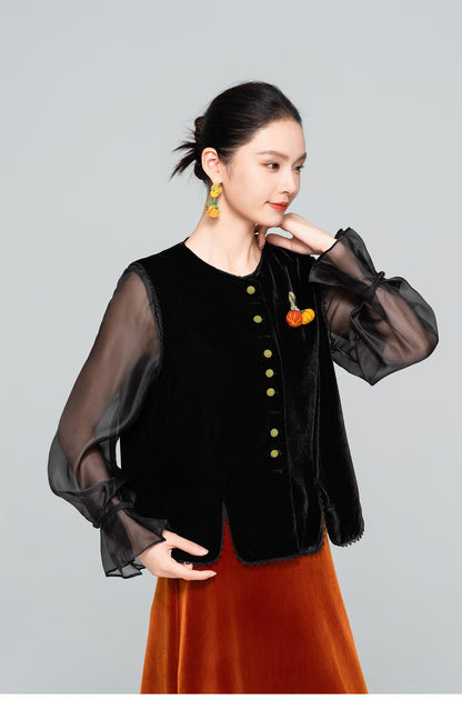 High-End 3D Pumpkin Velvet Vest for Women