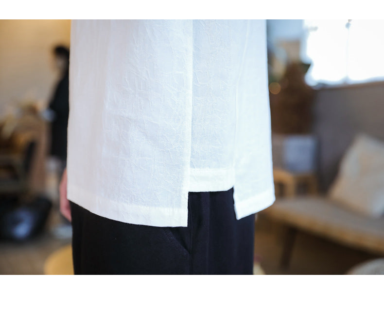 Chinese Style Mens Cotton Linen Tang Suit Short Sleeve Casual T Shirt