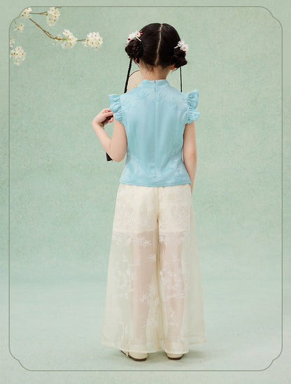 Children’s Chinese Summer Set — Shirt Top & Loose Wide-Leg Pants
