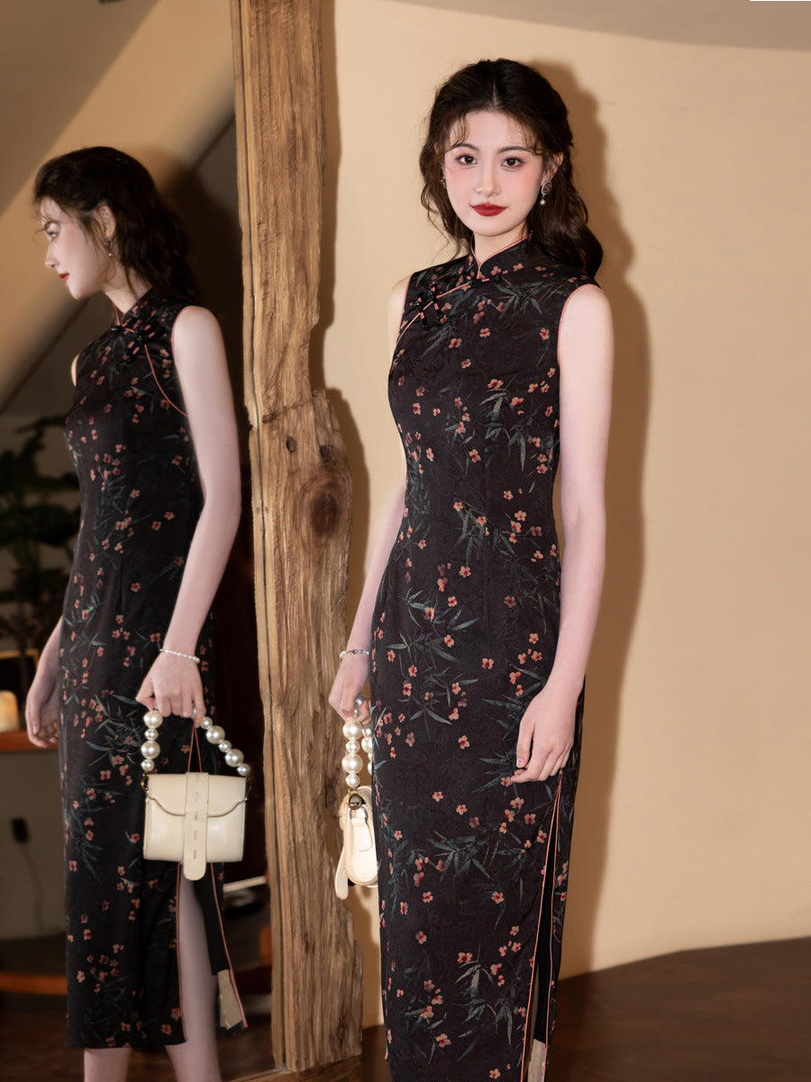 Sleeveless Improved Cheongsam – 2025 Retro Floral Daily Dress