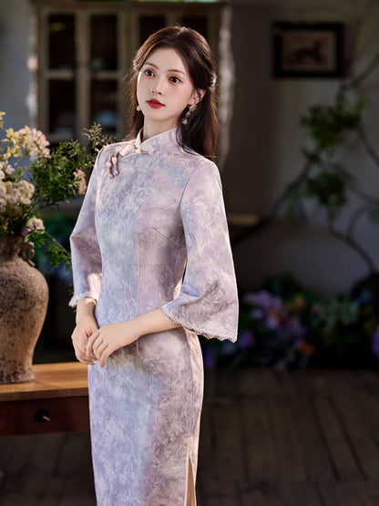 New Chinese Style Qipao – Side Eight-Button Stunning Satin Composite