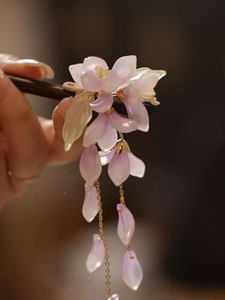 New Chinese Style Begonia Flower Hairpin Cheongsam Fairy Tassel Wooden Hairpin