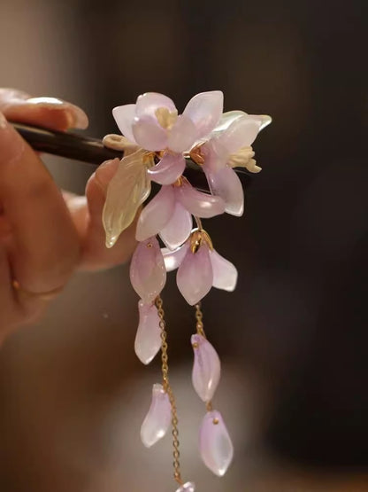 New Chinese Style Begonia Flower Hairpin Cheongsam Fairy Tassel Wooden Hairpin