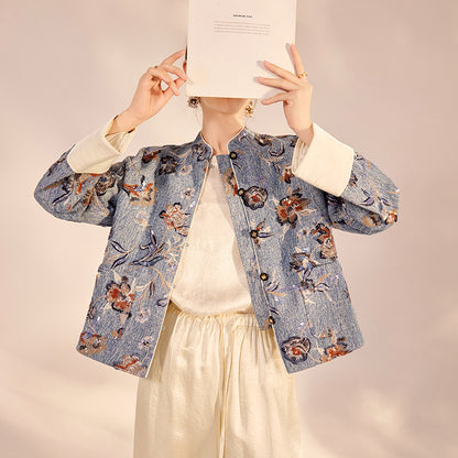 New Chinese Style Denim Jacket | Sequin Embroidery Elegant National Top