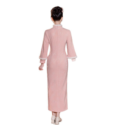 Elegant Thickened Winter Cheongsam – Retro Chinese Style Dress