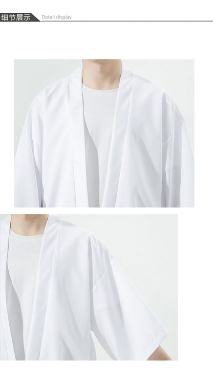 Summer Chinese Style Mens Hanfu Cardigan Taoist Robe Sun Protection