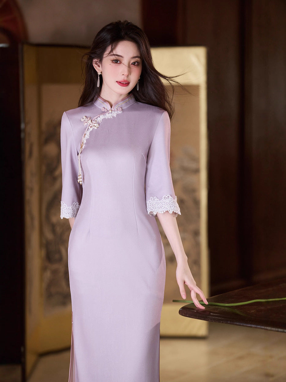Purple Cheongsam 2025 – Elegant Young Chinese Style Autumn Dress