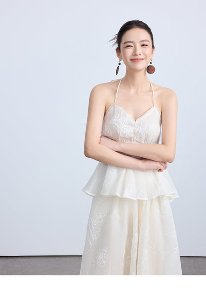 Chinese Style Lace Halter Neck Slim Summer Top for Women