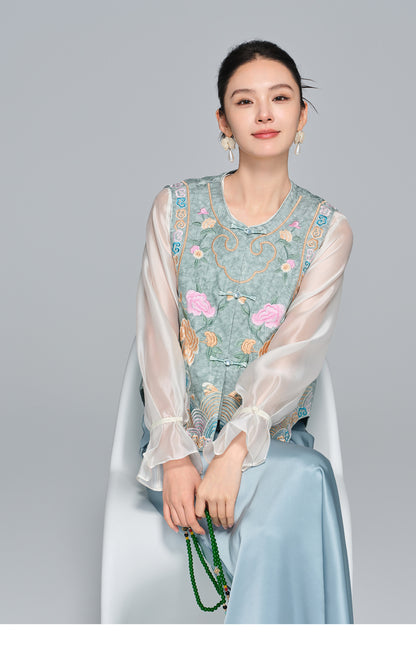 Embroidered Sleeveless Vest for Women