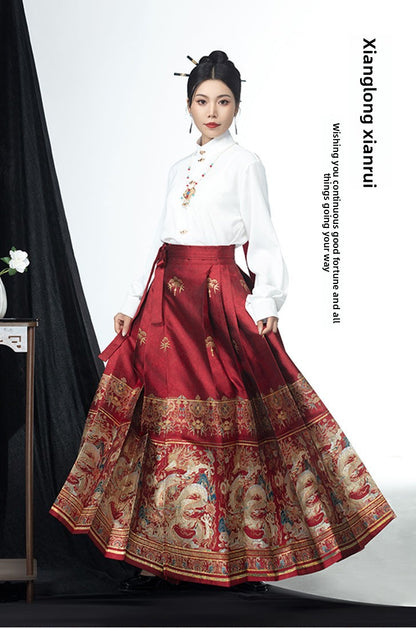 Elegant Autumn-Winter Brocade Horse-Face Skirt