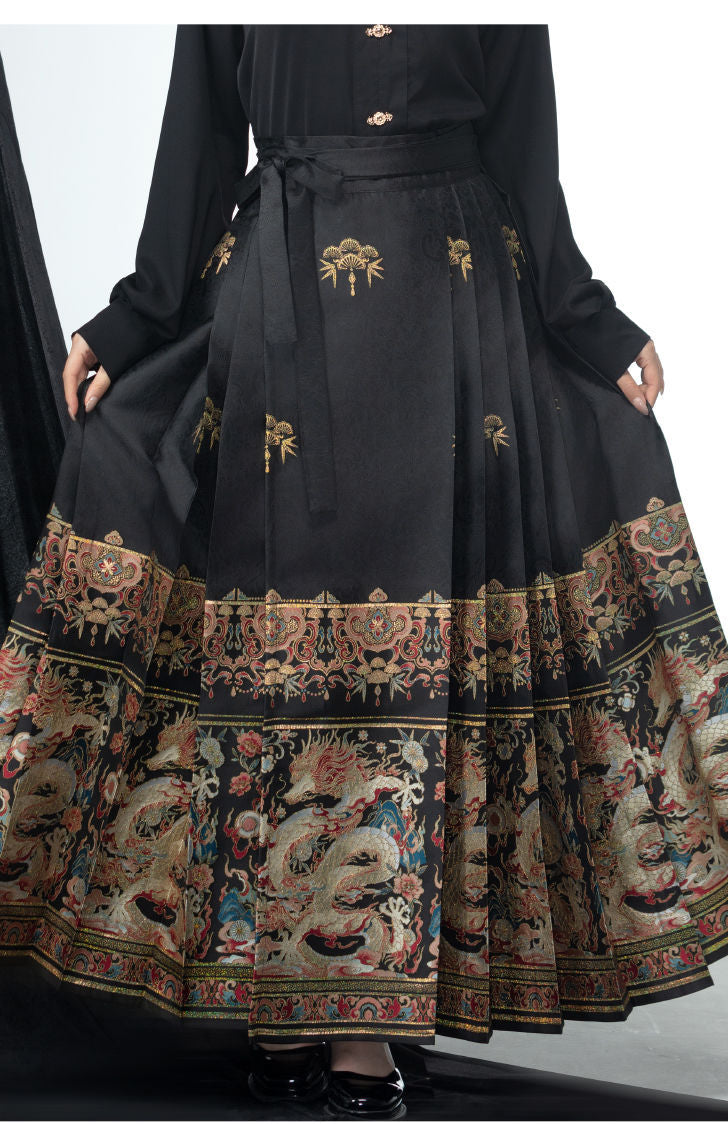 Elegant Autumn-Winter Brocade Horse-Face Skirt
