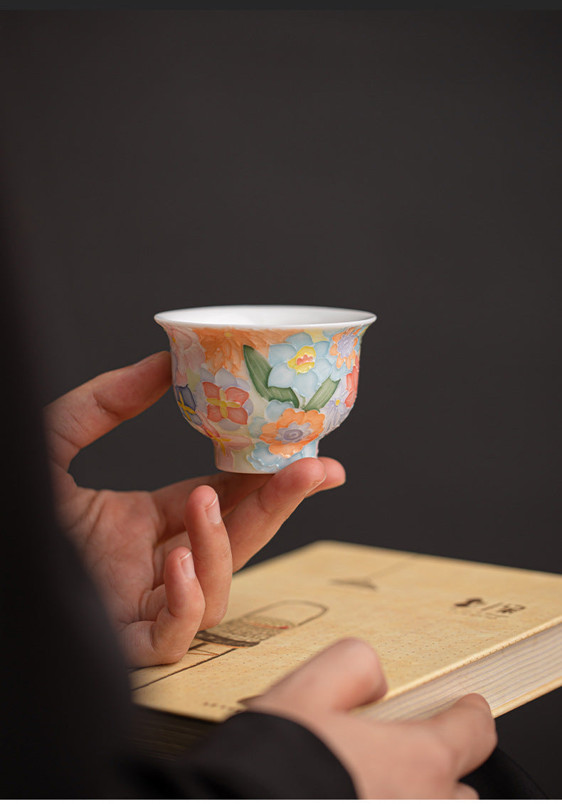 Jingdezhen Hand-Painted Underglaze Master Tea Cup Threaded Design