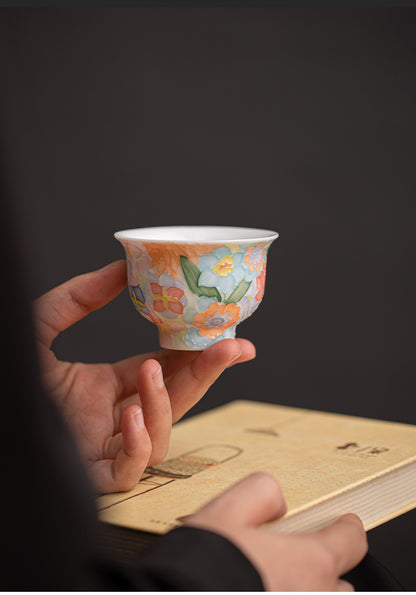 Jingdezhen Hand-Painted Underglaze Master Tea Cup Threaded Design