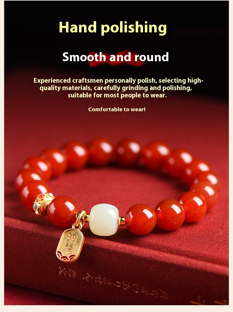 Natural Red Agate & Obsidian Bracelet — Lucky Protection Charm for Zodiac Year