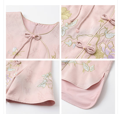 Summer New Chinese Style Embroidered Printed Top and Skirt Set