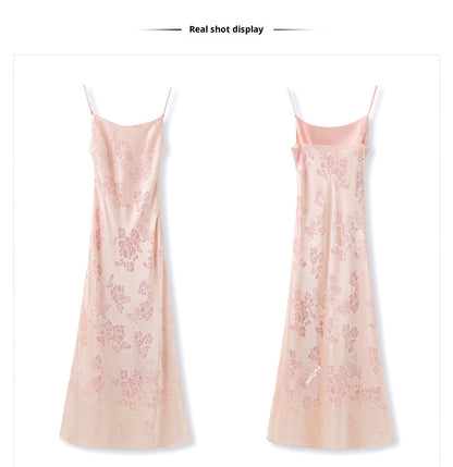 Elegant National Style Rayon Jacquard Embroidered Long Camisole Dress