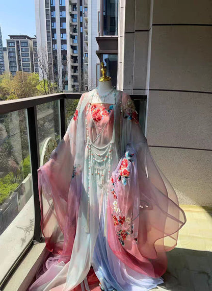 Original Hanfu Set Women's Heavy Embroidery Rose Manor Fairy Style