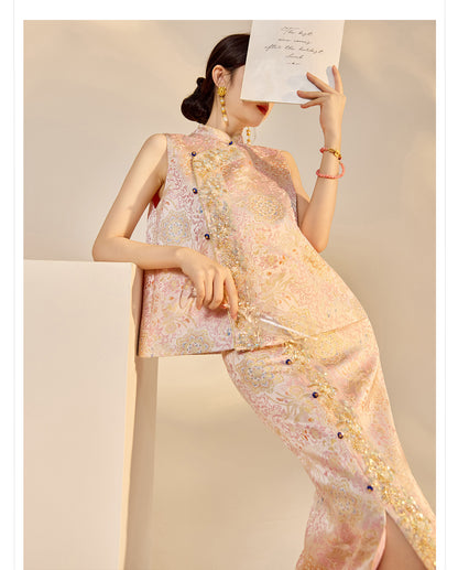 Elegant Beaded Asymmetrical Vest & High Waist Skirt Set