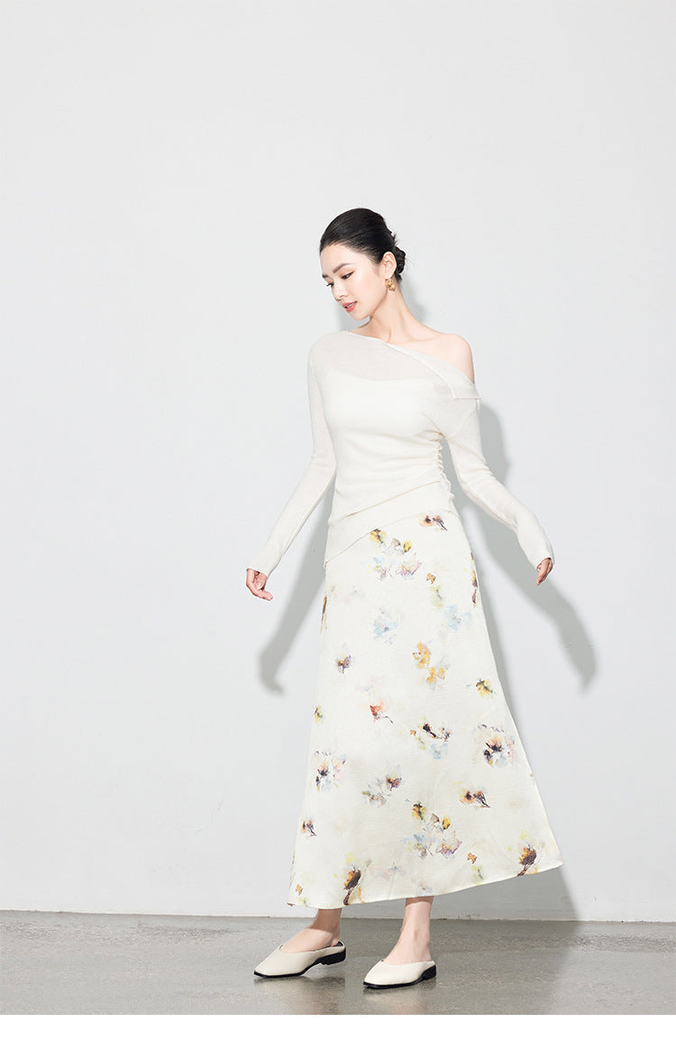 Chic Printed Midi Skirt, Side Slit Design for Women