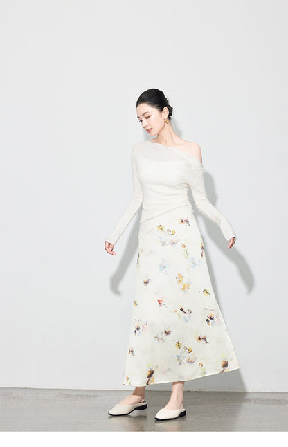 Chic Printed Midi Skirt, Side Slit Design for Women