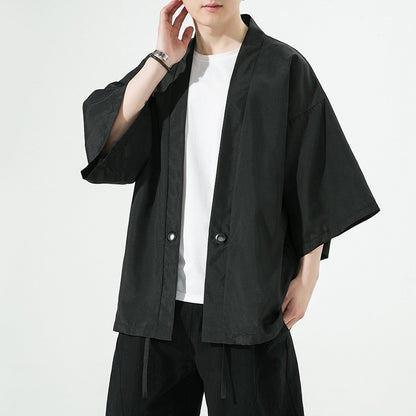 Summer Chinese Style Mens Hanfu Cardigan Taoist Robe Sun Protection