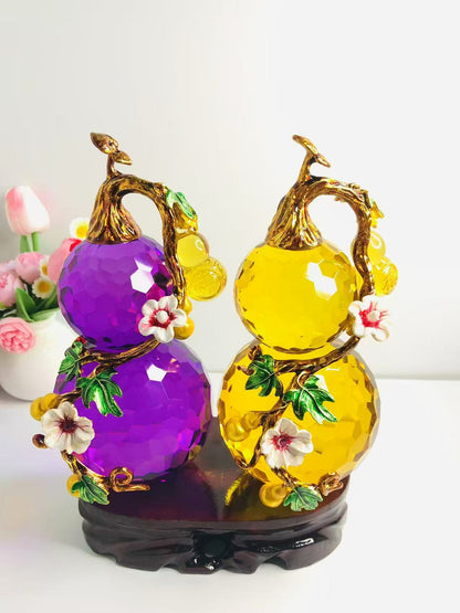 Five Blessings Amethyst Gourd Ornament — Wealth & Luck Home Gift