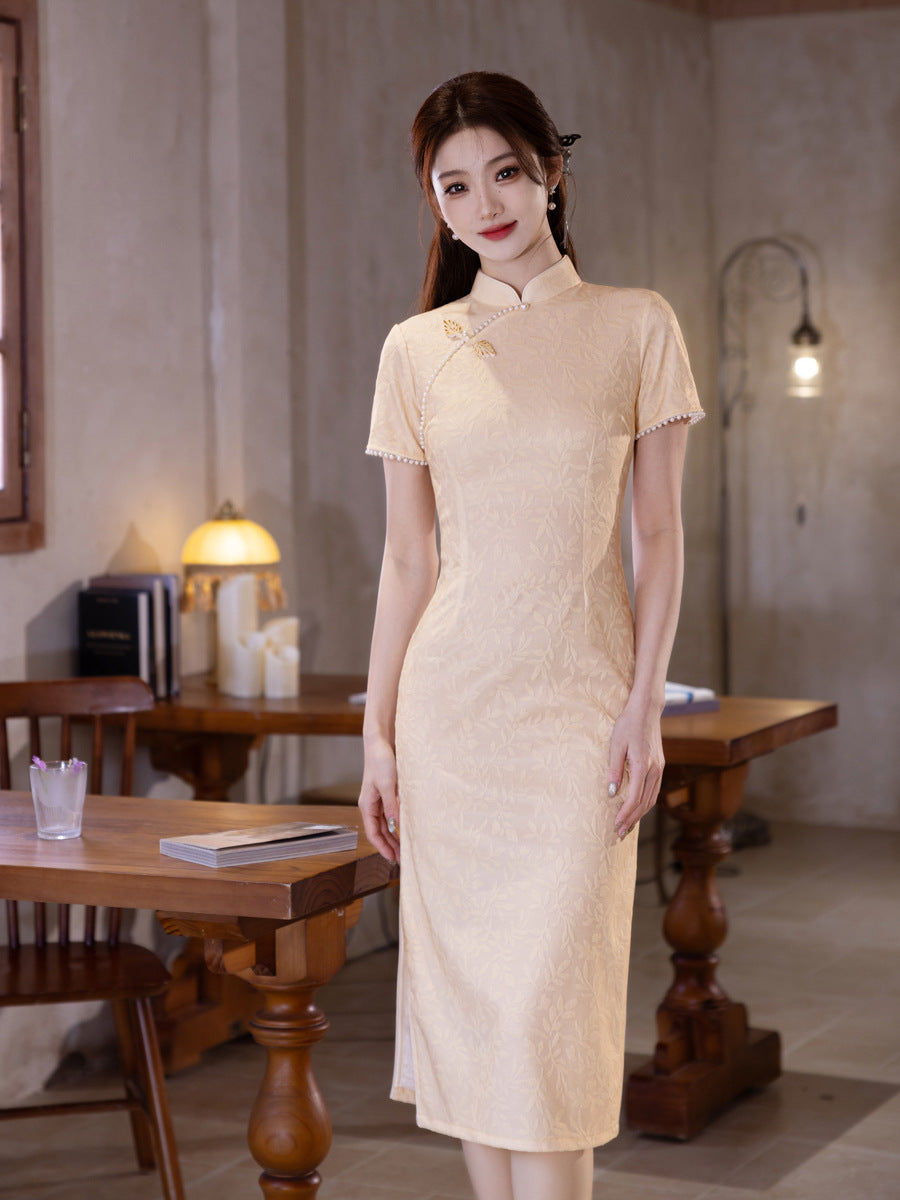 Retro Lace Qipao – Pink Elegant New Chinese Style Dress