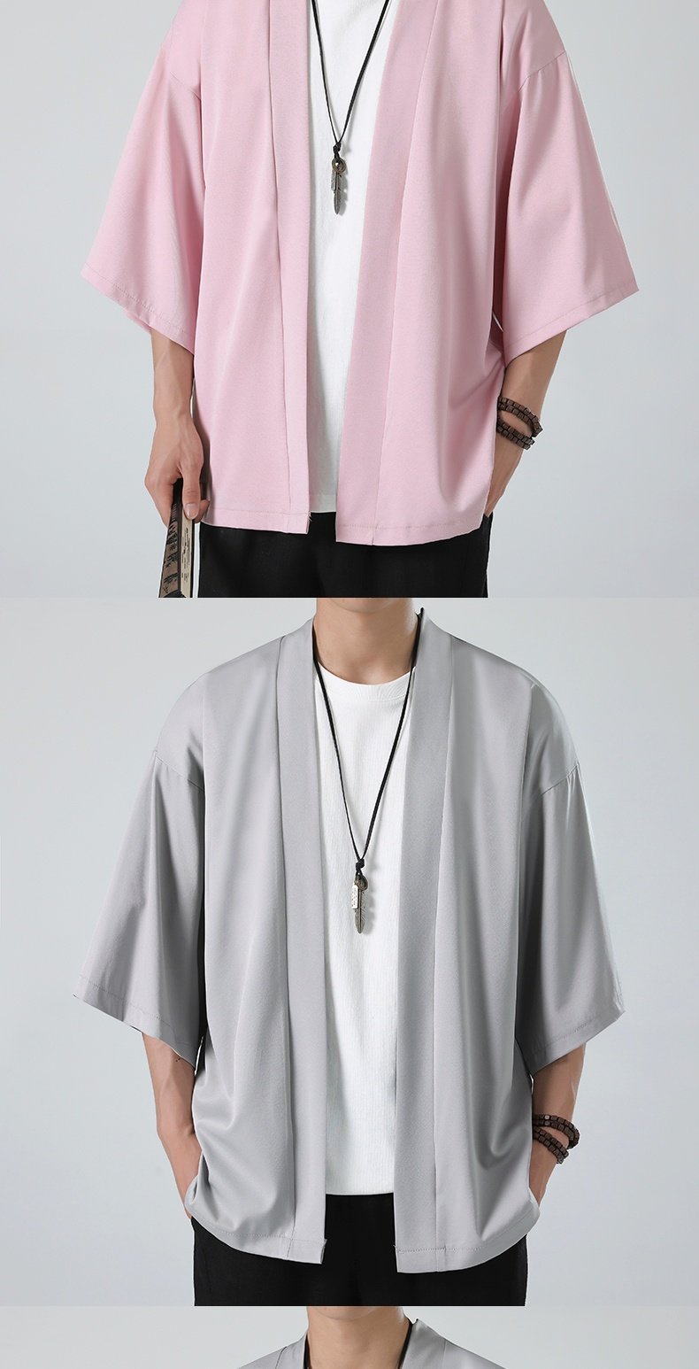 Mens Chinese Hanfu Dao Robe Large Size Zen Ice Silk Kimono