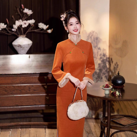 2025 New Thickened Cheongsam – Elegant Warm Daily Chinese Dress