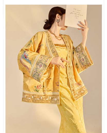 Luxury V-Neck Embroidered Jacket – Modern Chinese Style Outerwear