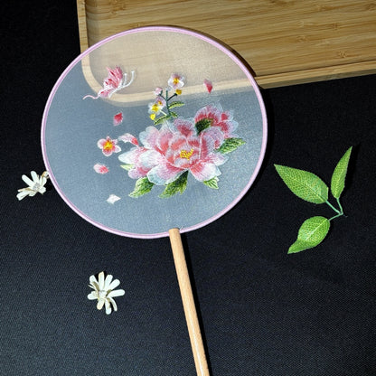 Handmade Chinese Round Fan — Summer Hanfu Cheongsam Embroidered Fan