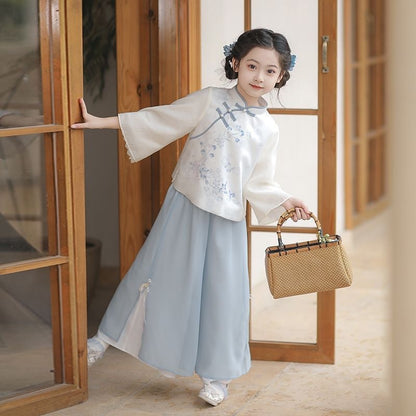 Girls’ Spring Autumn Hanfu | New Chinese Style Tang Suit Long Sleeve Set