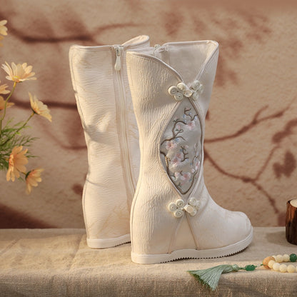 Women’s Hanfu Boots — Embroidered Ink Painting Autumn Height-Increasing Shoes