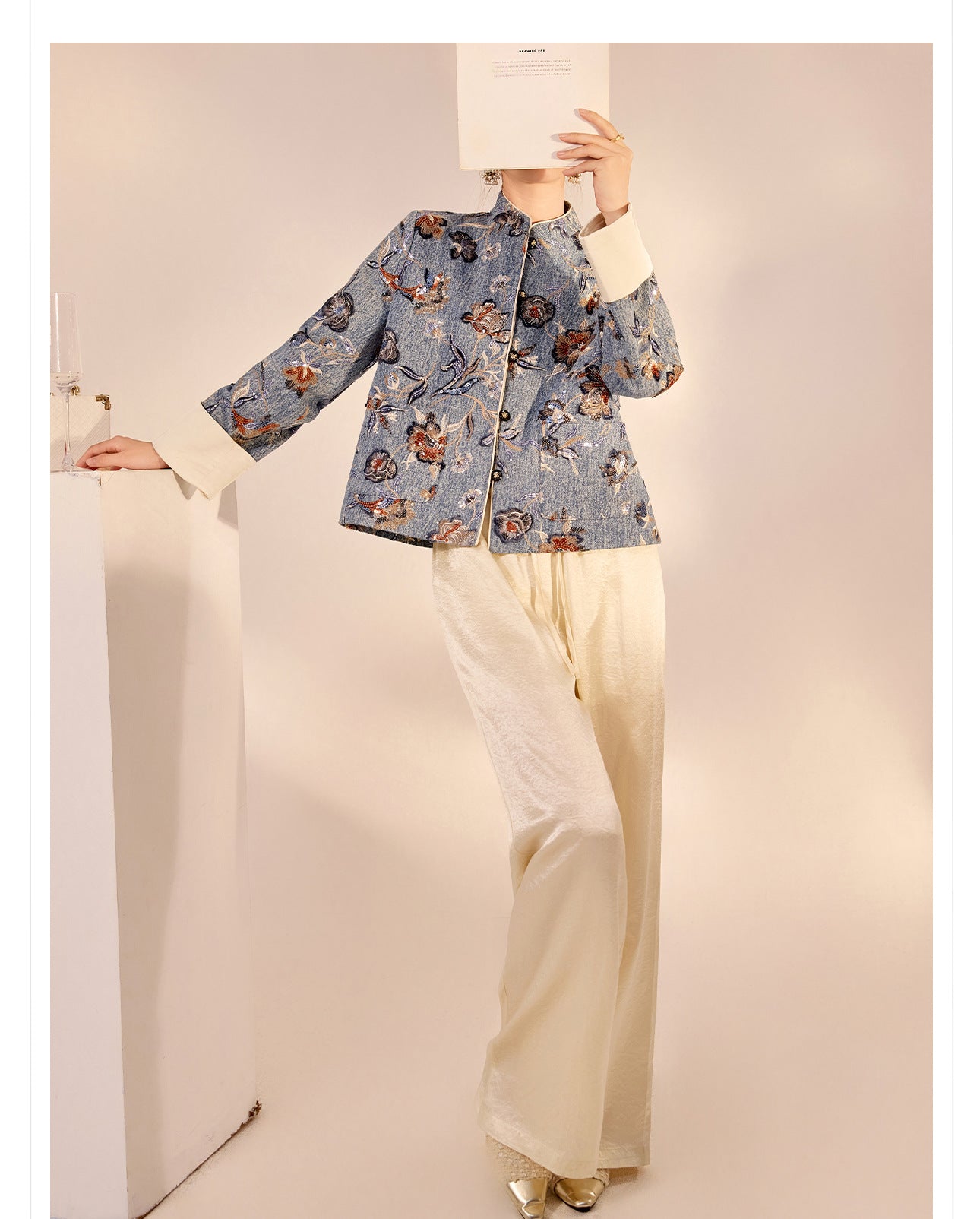 New Chinese Style Denim Jacket | Sequin Embroidery Elegant National Top