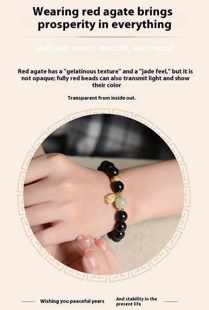 Natural Red Agate & Obsidian Bracelet — Lucky Protection Charm for Zodiac Year
