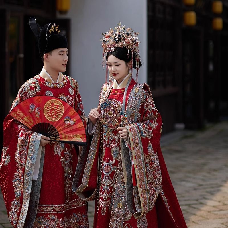 Ming Dynasty Hanfu Wedding Dress Set – Bride Phoenix Crown Xianpei