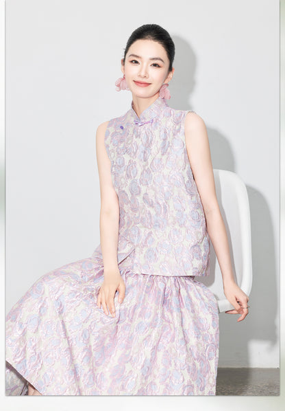 2025 Autumn Stand Collar Sleeveless Jacquard Vest for Women