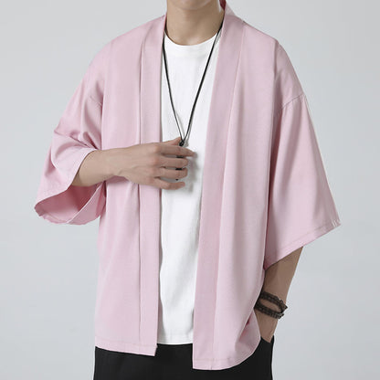 Chinese Summer Mens Cape Coat Three Quarter Sleeve Casual Plus Size