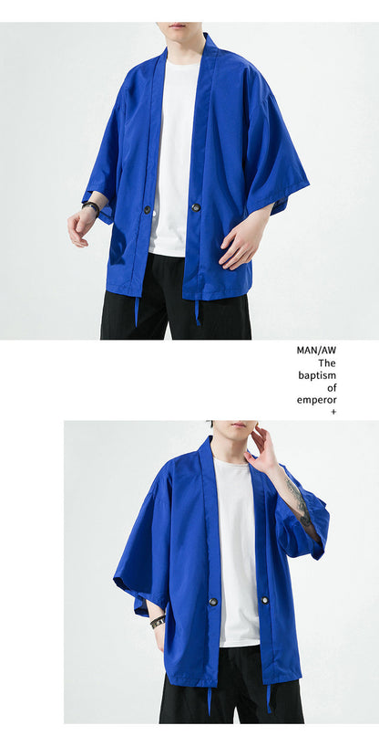 Summer Chinese Style Mens Hanfu Cardigan Taoist Robe Sun Protection