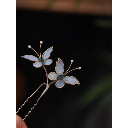 Light Luxury Blue Butterfly Hairpin Women Retro Chinese Style Updo Hairpin