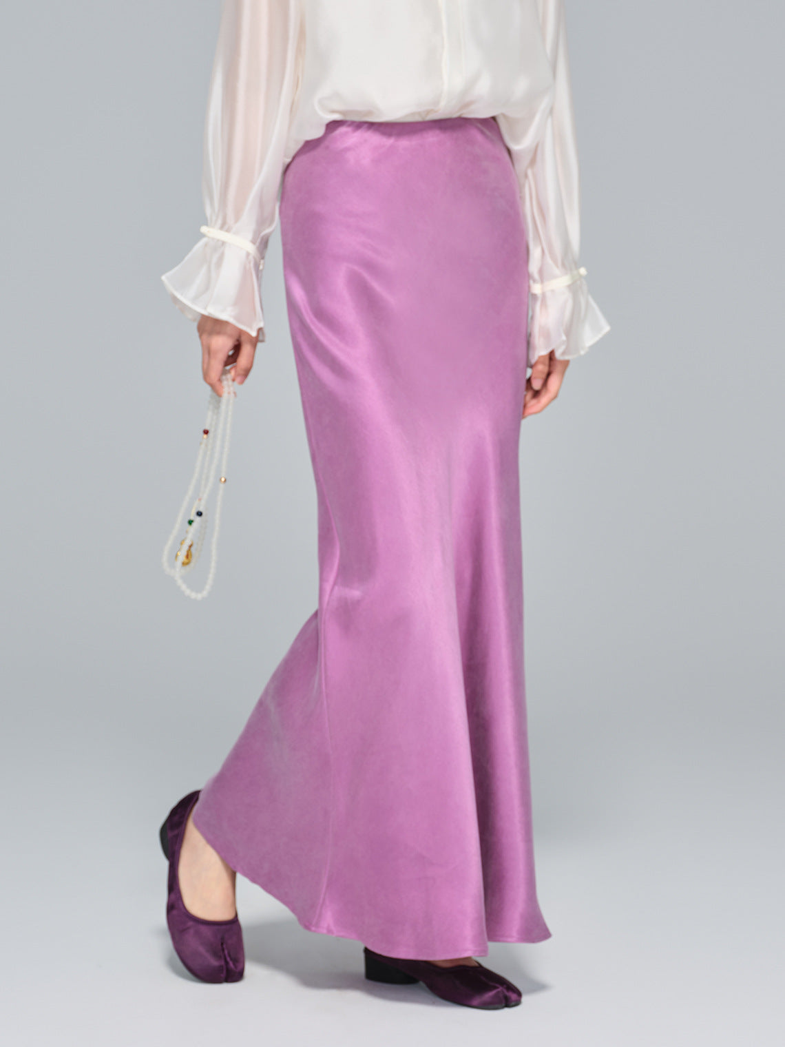 High-Waist Soft Cupro Silk Half Skirt for Women