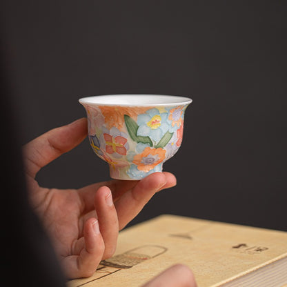 Jingdezhen Hand-Painted Underglaze Master Tea Cup Threaded Design