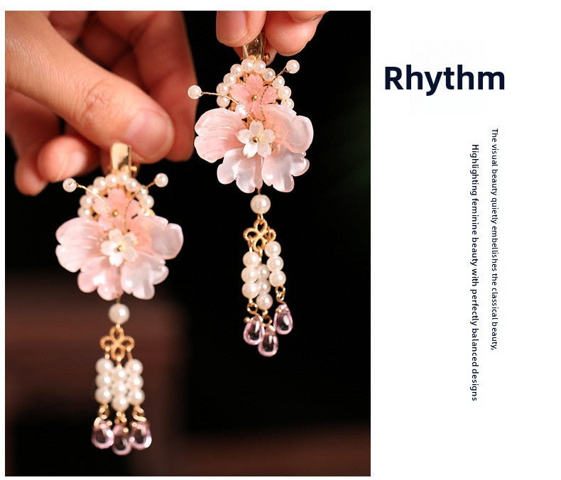 Kids Hair Clips Pink Hanfu Headwear Fairy Style Chinese Vintage Double Clip