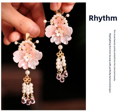 Kids Hair Clips Pink Hanfu Headwear Fairy Style Chinese Vintage Double Clip