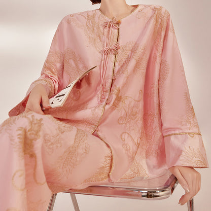 New Chinese Style Dragon Embroidered Shirt & High Waist Skirt Set