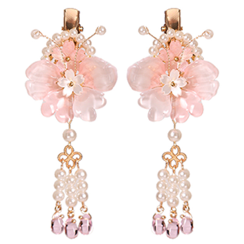 Kids Hair Clips Pink Hanfu Headwear Fairy Style Chinese Vintage Double Clip