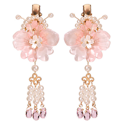 Kids Hair Clips Pink Hanfu Headwear Fairy Style Chinese Vintage Double Clip