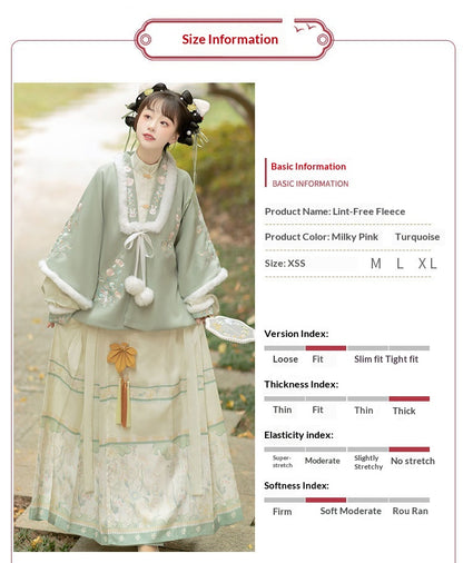 Trees of Sea Women Ming Hanfu Set: Embroidered Stand Collar Jacket & Horse Face Skirt New Year