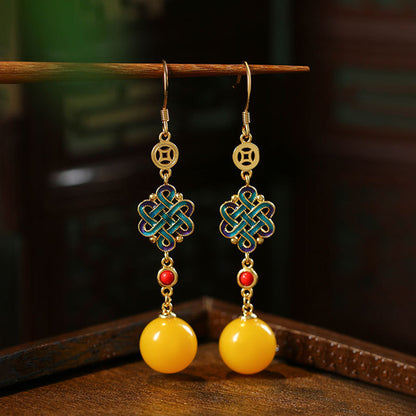 Chinese Knot Jade Earrings — Niche Amber Earrings Ancient Style