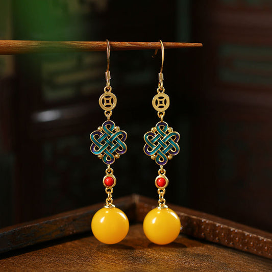 Chinese Knot Jade Earrings — Niche Amber Earrings Ancient Style